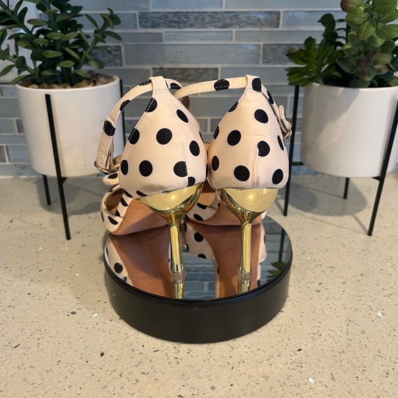 Satin Polka Dot Pattern Bow Decor Ankle Strap Pumps - Picture 8 of 11